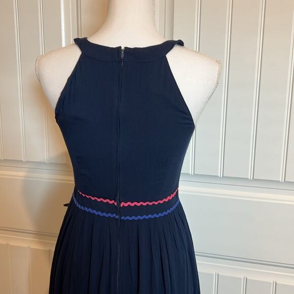 Modcloth Women's Size 2 XS Yes to Festive Maxi Dress Navy Gauze RicRac Tiered - Picture 11 of 16